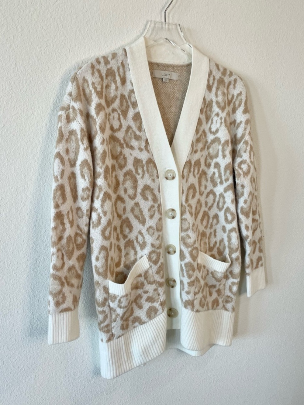 LOFT Cream and Tan Leopard Print Cardigan
